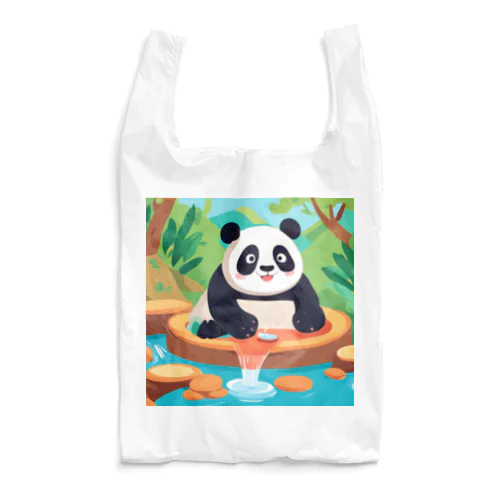 温泉を楽しむパンダイラストのグッズ Reusable Bag