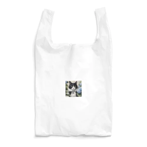 ハチワレ猫白黒と紫陽花 Reusable Bag