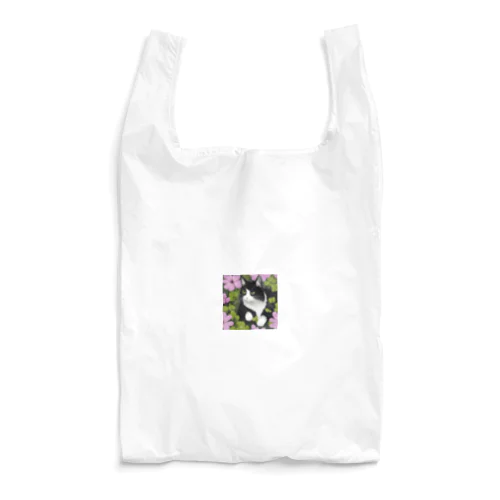 ハチワレ白黒猫とオキザリス Reusable Bag