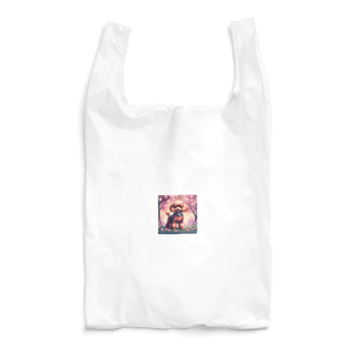 桜舞い散る中でたたずむ可愛いトイプードル Reusable Bag