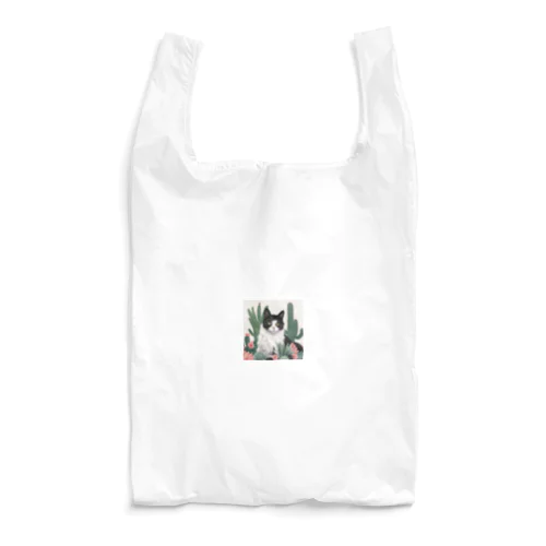 ハチワレ白黒猫とサボテン Reusable Bag