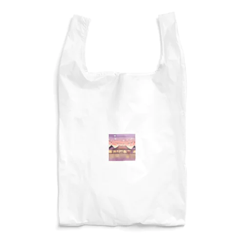 オープンテラスと釣り照明の輝きで夕暮れの美を彩る水彩アート Reusable Bag