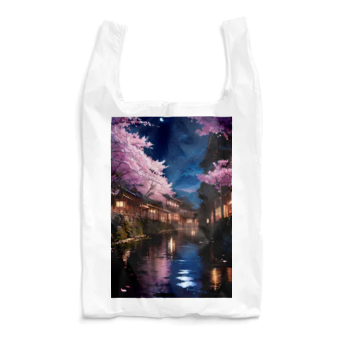 川と桜と明かり 에코 가방