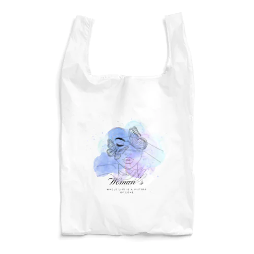 Woman' whole life is a history of love. Blue ver. Reusable Bag