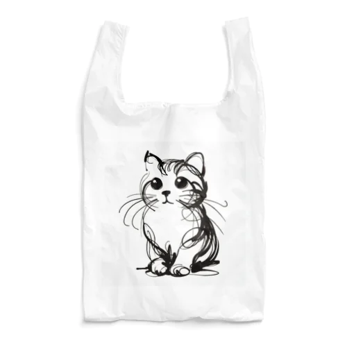 一筆書きで描かれたかわいい猫のイラスト Reusable Bag