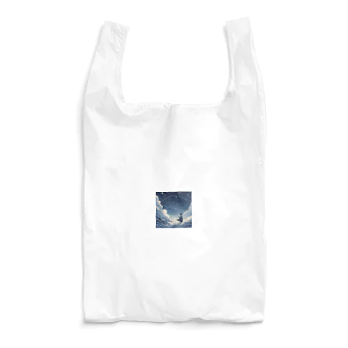 鮮やかな世界に包まれた、幻想的な雲の中をかける少年。風 Reusable Bag