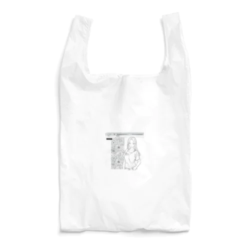 爽やかな女性が描かれた線画 Reusable Bag