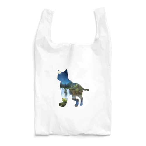 風景_滝と月と猫001 Reusable Bag