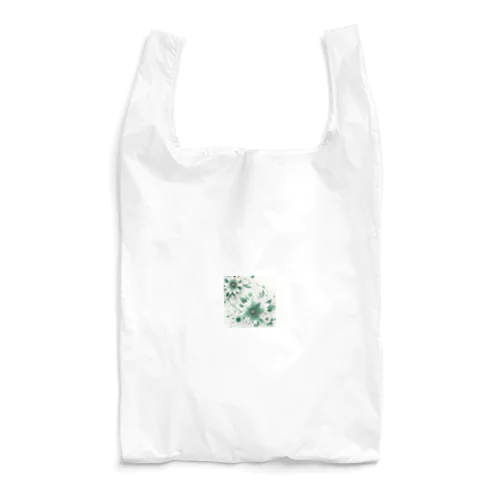 数学的なデザインを持つ緑と白の花 Reusable Bag