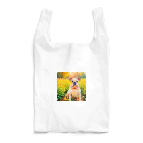 水彩画の犬 花畑のブルドッグのイラスト Reusable Bag