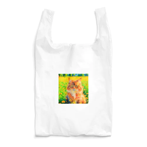 猫の水彩画/花畑のサイベリアンねこのイラスト/キジトラネコ Reusable Bag