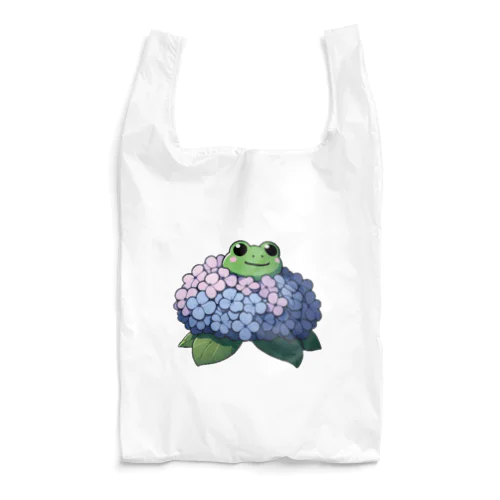 紫陽花の花と可愛いアマガエル🐸 Reusable Bag