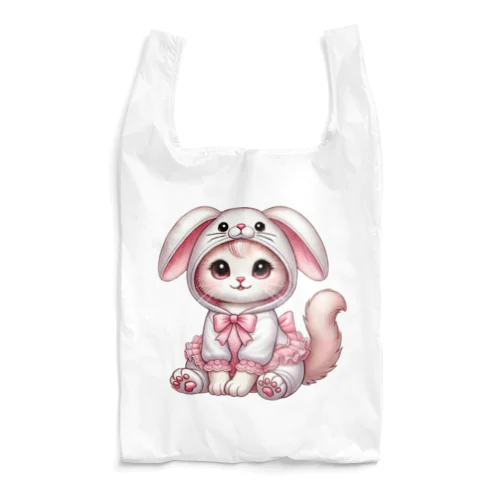 ふわふわバニーコスチュームのかわいい子猫 Reusable Bag