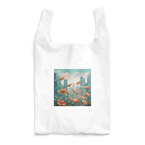 都市の背景に浮かぶ花 Reusable Bag