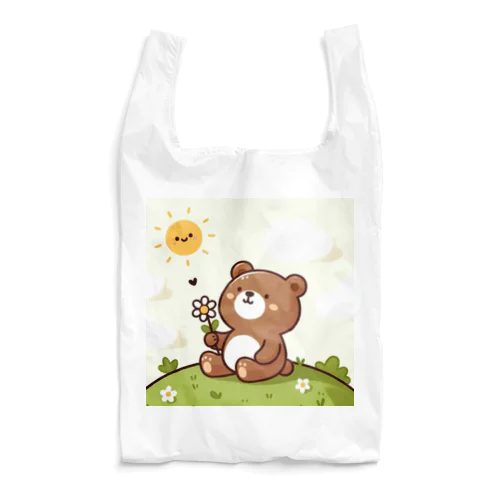 花を持つ可愛い熊グッズ Reusable Bag