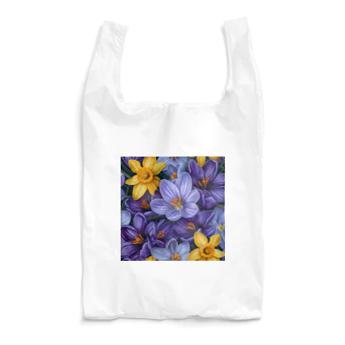 紫色のクロッカスの花　黄色のダッフォディルの花　イラスト Reusable Bag