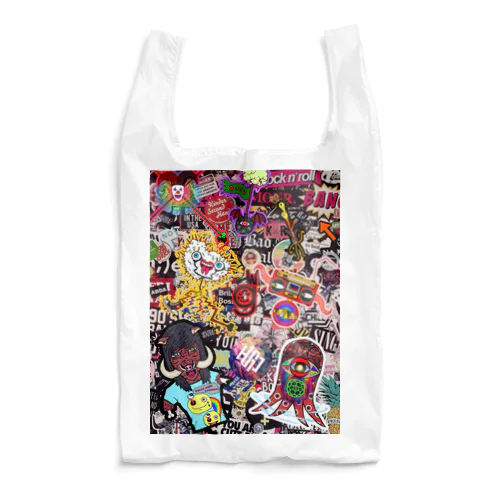 "大集合!!"Hugoオリジナルキャラ＆ロゴシールペタペタ柄 Reusable Bag