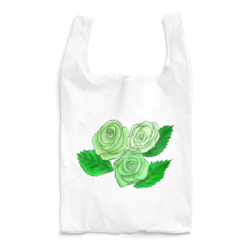 緑のバラ3輪 輪郭黒線 Reusable Bag