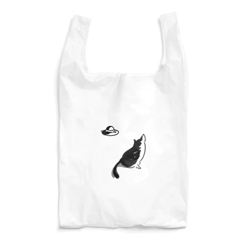 猫と帽子(黒) Reusable Bag