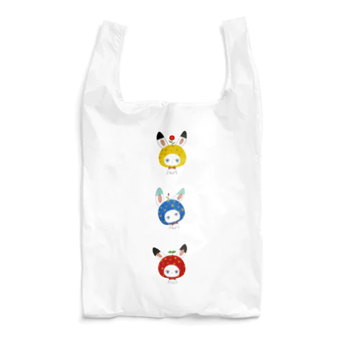 頭巾うさぎ　赤青黄 Reusable Bag