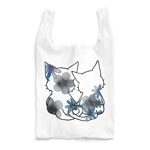 ネコ＊なかよし♪　花モノクロ Reusable Bag