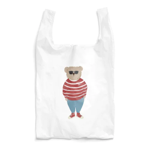 洋服を着てお出かけするクマさん　あか　シンプル Reusable Bag