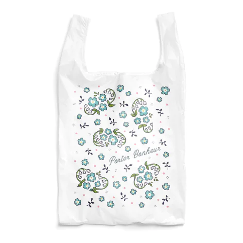 水色フラワー柄 Reusable Bag