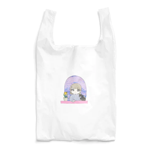 102号室(春) 女の子とねことチューリップ Reusable Bag