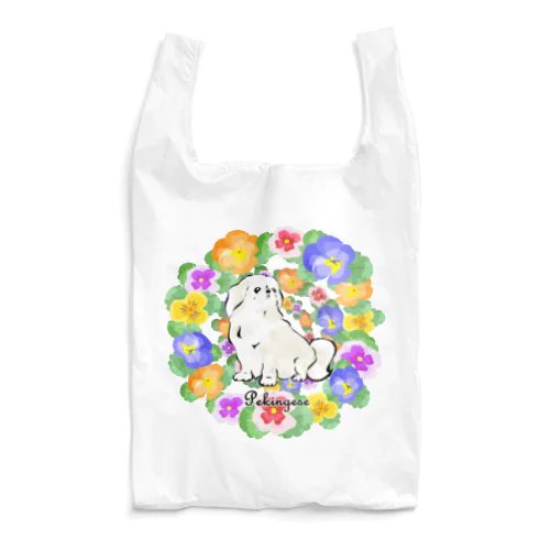 パンジーのリース　ペキニーズ　ホワイト Reusable Bag