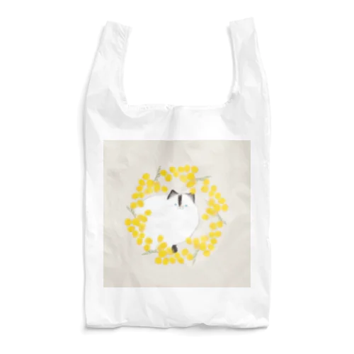 青い目の長毛猫とミモザリース Reusable Bag