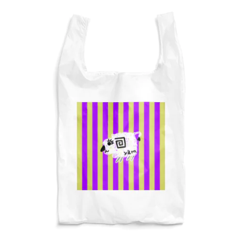 【白】紫黄色ストライプ羊 Reusable Bag