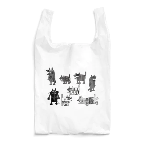 モノクロやべえ柄のキテレツねこグッズ Reusable Bag