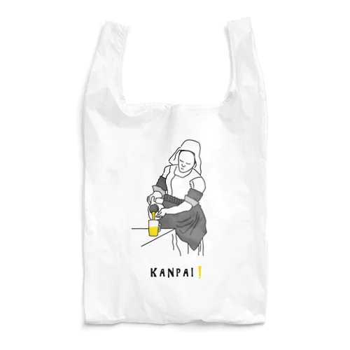 名画 × BEER（牛乳を注ぐ女）黒線画 Reusable Bag