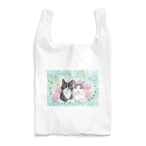 クロとモネ　薔薇をあしらったパステルイラスト Reusable Bag