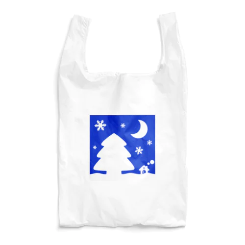 大きな木と月が浮かぶかわいい雪景色 Reusable Bag