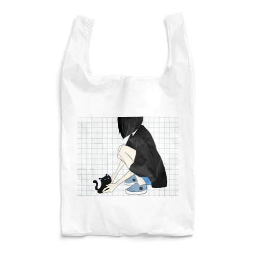 猫を拾う女の子。 Reusable Bag