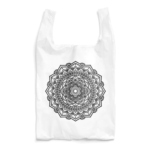 マンダラアート(線画・花・幾何学模様) Reusable Bag