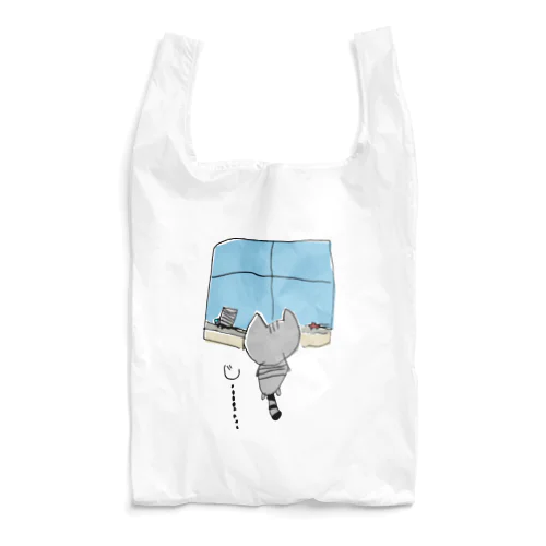灰色猫と窓 背景なし Reusable Bag
