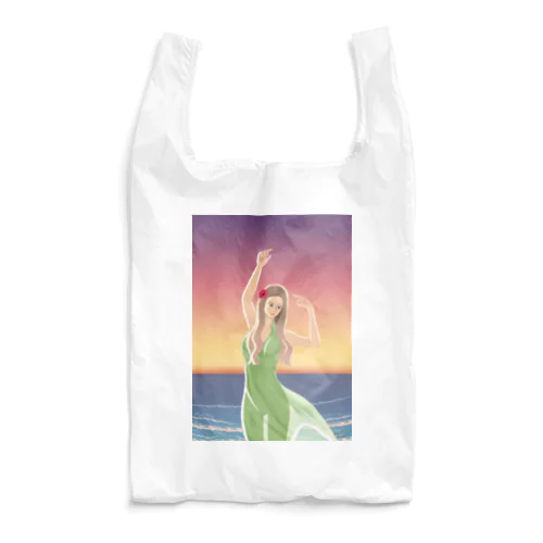 海と風と女性のイラスト Reusable Bag