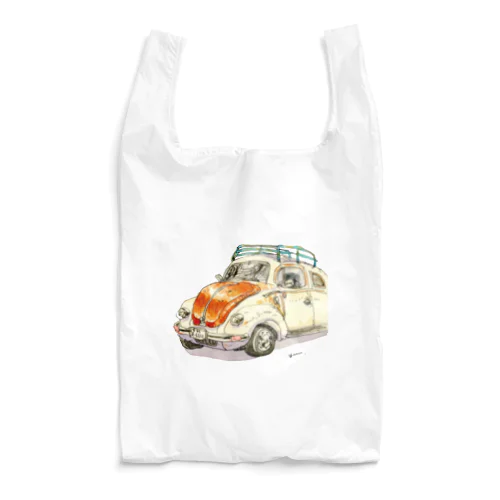 水彩レトロカー。 Reusable Bag