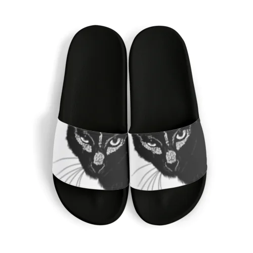 カッコよく覗きに来た黒猫 Sandals