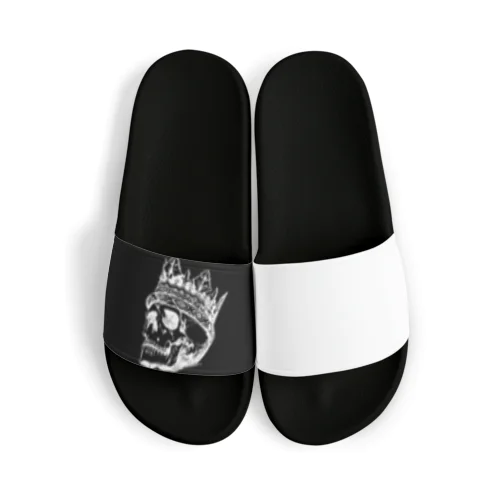 Black White Illustrated Skull King  Sandals