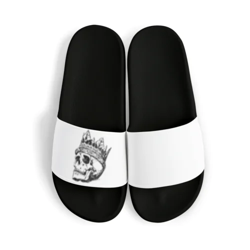 Black White Illustrated Skull King  Sandals