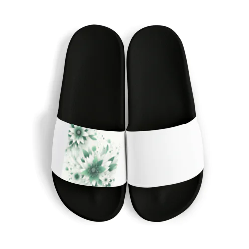 数学的なデザインを持つ緑と白の花 Sandals