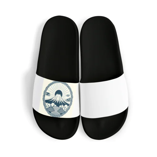 Minimalist Traditional Japanese Motif Featuring Mount Fuji and Seigaiha Patterns Sandals