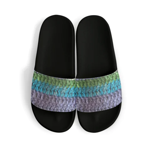 ウール毛糸 手編み柄 カラフル ブルー系 Sandals