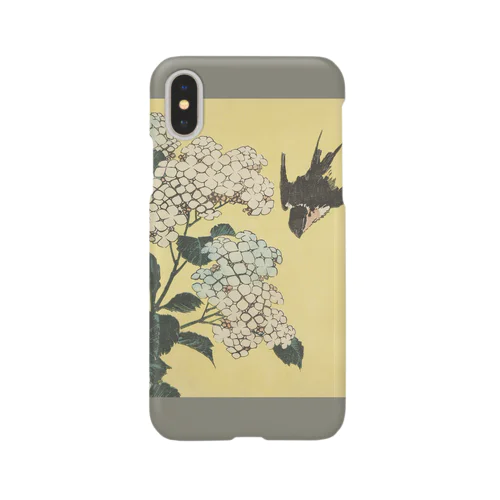 003-009　葛飾北斎　『紫陽花に燕』　スマホケース　表側面印刷　iPhone XS/X専用デザイン　SC6 Smartphone Case