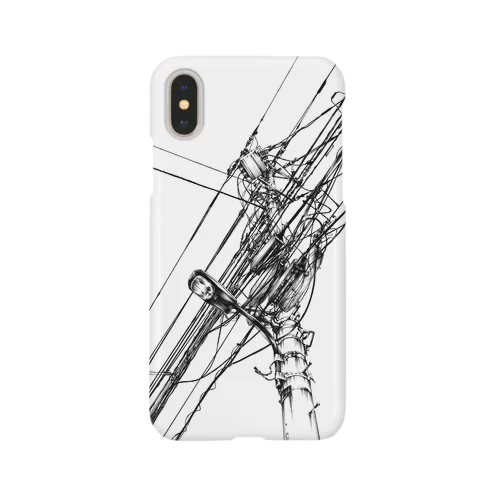 電柱電線画1　黒　スマホケース Smartphone Case