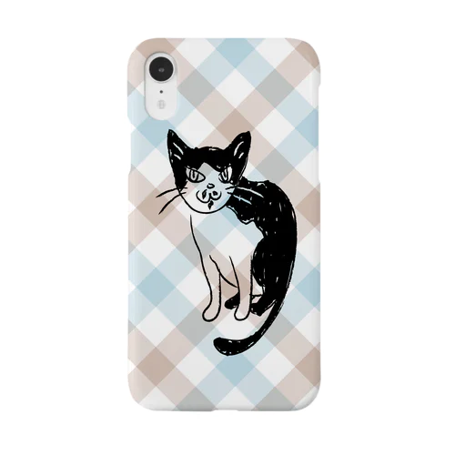 ニヒルな猫（ブルーチェック） Smartphone Case