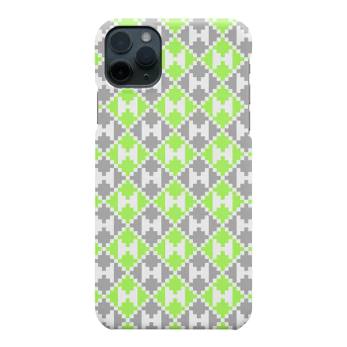 格子リボン（キミドリ×グレー） iPhone Smartphone Case